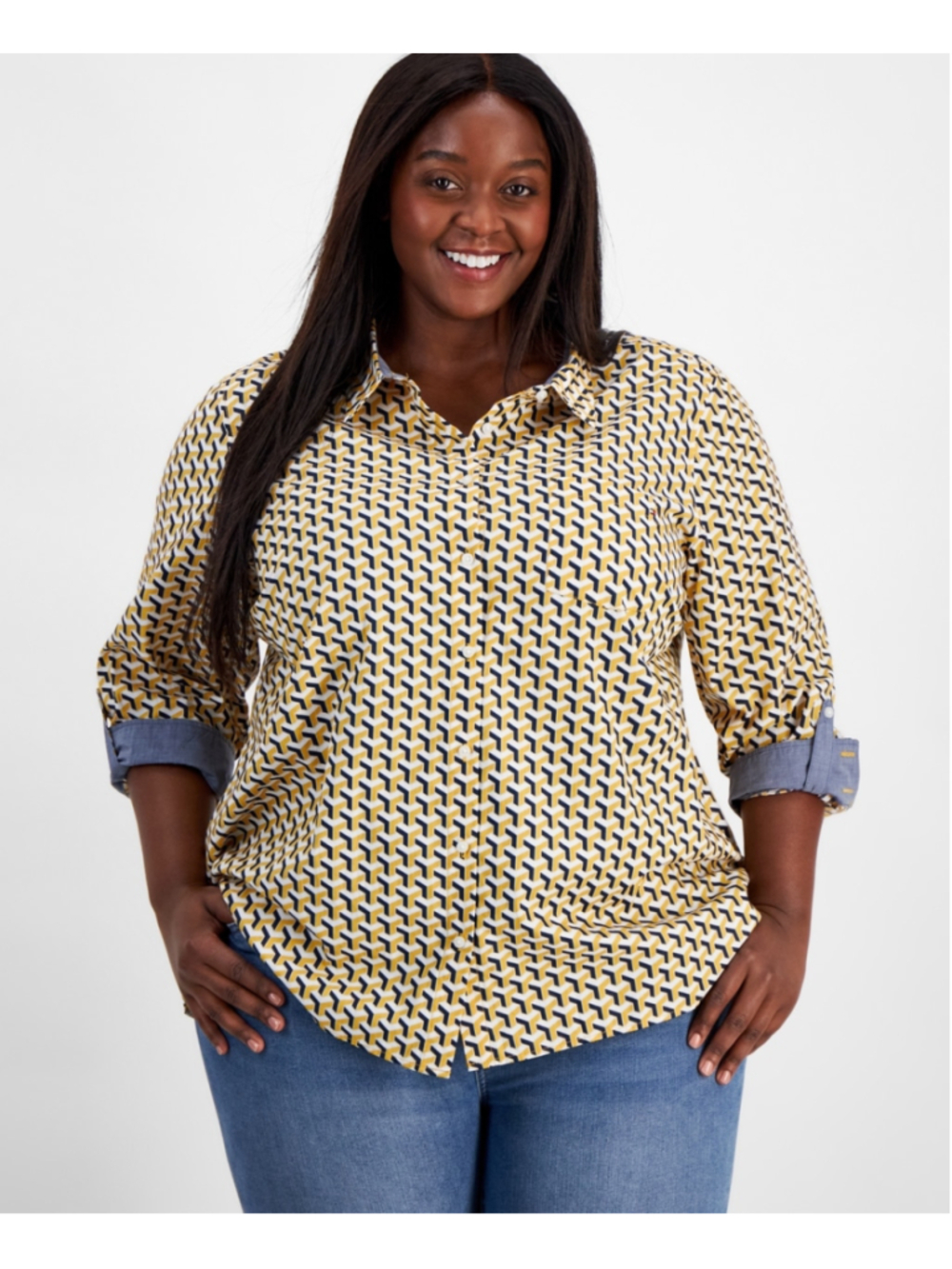 Tommy Hilfiger Plus Size 3X 100% Cotton Geometric Print Button Down Shirt NWT
